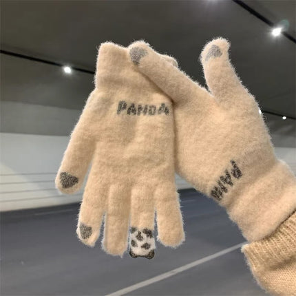 Gloves women's winter fleece-lined thick warm Korean cute riding electric car lovers cold thick five-finger touch screen wholesale