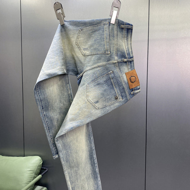 Light Luxury light blue Jeans Men's Slim Fit Small Foot Stretch Spring and Autumn Stretch Casual Trousers Men's 2024 New Arrival