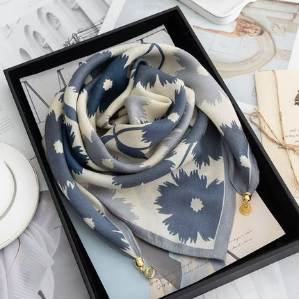 2026 New Style Warm Square Scarf with Magnetic Buckle, Triangular Silk Scarf, Cotton Scarf for Women, Stylish Neck Warmer for Spring, Autumn, and Winter, Versatile and Elegant