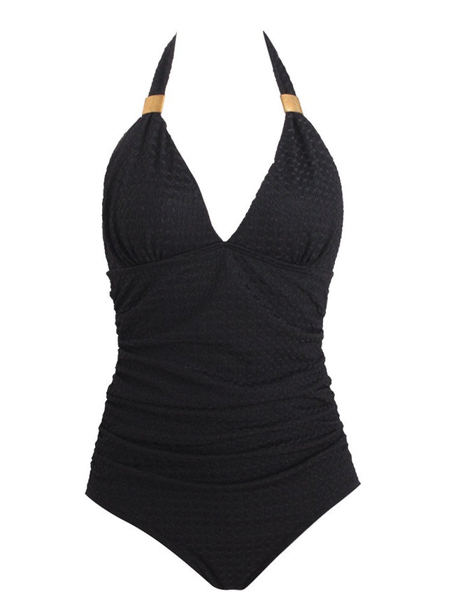 Cross-border new European and American women's one-piece swimsuit jacquard coffee bean fabric printed backless AliExpress swimsuit