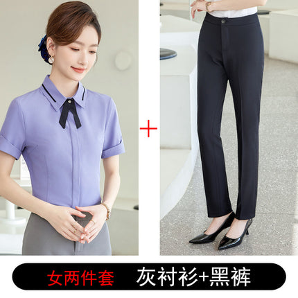 Men's and Women's Professional Shirts Hotel Front Desk Attendant Work Clothes Temperament ktv Catering Salesperson Work Clothes Summer