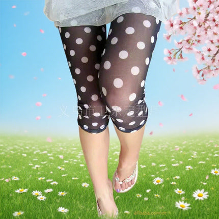 Summer new polka dot printing high stretch cropped thin mesh women's leggings Yiwu women's pants factory outlet