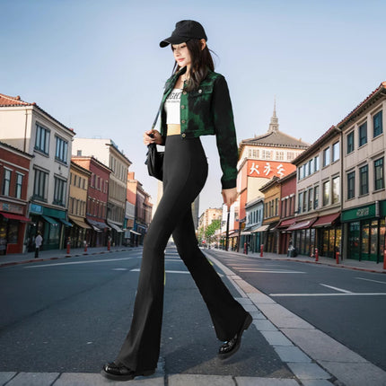 Spring and Autumn Thin Shark Flare Pants for Women, High-Waisted, Draping, Plus-Size Slimming Floor-Length Black Pants