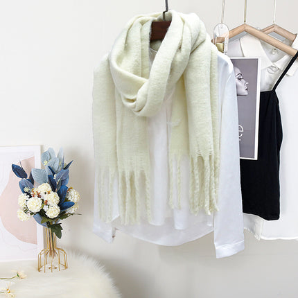 Mohair cold-proof brushed thickened Korean style solid color scarf scarf women's autumn and winter neck protection warm big tassel New