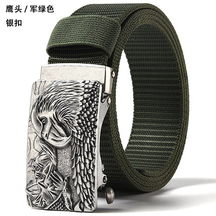 Canvas Belt Men's Toothless Automatic Buckle Middle-aged and Young People's Long plus size Business Jeans Retro Nylon Pants Belt