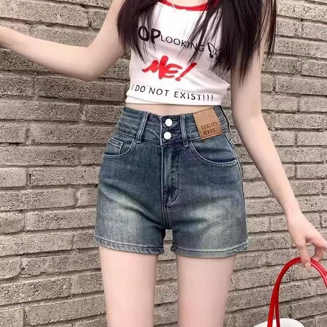 Vintage Denim Shorts for Women Trendy Versatile New Popular High-Waisted Hot Girl Plus Size Slim Fit A-Line Hot Pants
