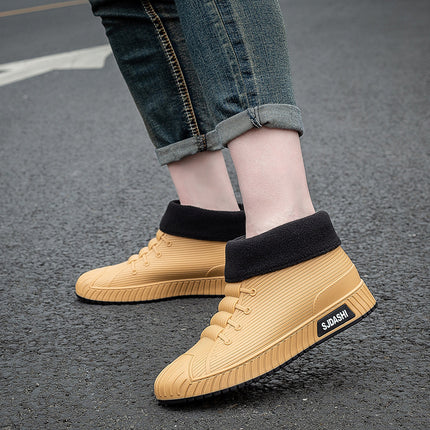 Fashion men's rain boots low fleece-lined kitchen fishing non-slip waterproof rain boots fleece-lined warm take-out work water shoes