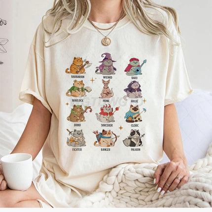 Fun Printed Cat New Pullover Cross-Border Casual Round Neck Top Women's Summer Loose Sports Short Sleeves