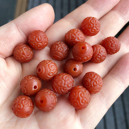 Old Agate Pattern Beads Red Agate Auspicious Cloud Pattern Loose Beads DIY Cultural Toy Bracelet Beads Accessories Beading Material Wholesale