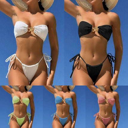 2025 European and American New Flower Thousand Bone Starfish Drawstring Strap Bikini Bikini Swimsuit Swimsuit Cross-Border 9180