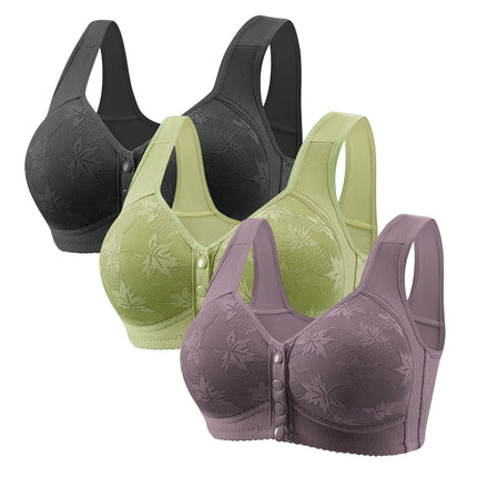 Large Cup 288【3-Piece Set】Cross-Border Front-Clasp Bra, Large Size, Vest-Style, Push-Up, Wireless, Thin Style