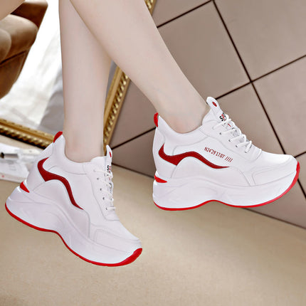Women's Height-Increasing Shoes for Small People to Show Height, New Spring and Autumn New Versatile Women's Shoes, Sports Shoes, Microfiber Leather Color Matching