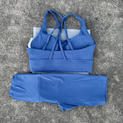 Women's Naked Riding Tight Yoga Shorts suit Hollow-out Back Cross Sports Underwear gym yoga set