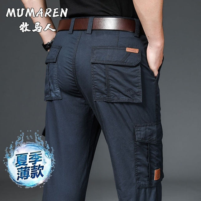 Pure Cotton Multi-Pocket Work Pants for Men, Loose Straight-Leg Casual Pants, Durable Outdoor Large Size Long Pants for Men