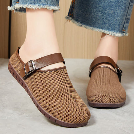 Women's Summer Shoes, Fashionable Retro Soft-Soled Sandals, Ins-Style Women's Outdoor Slippers, Casual Mesh Closed-Toe Half-Slip Shoes