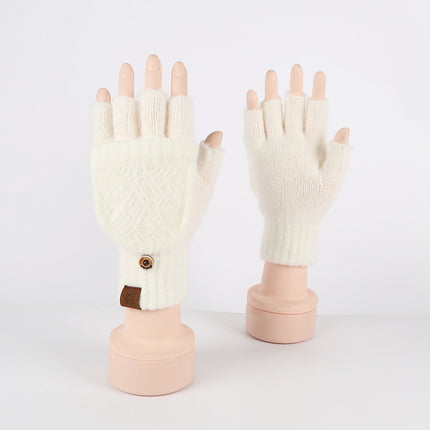 Winter Flip-Up Dual-Use Half-Finger Gloves for Women, Cold-Proof and Warm Student Touch Screen Gloves, Thickeneded and Velvet Fingerless Gloves for Men