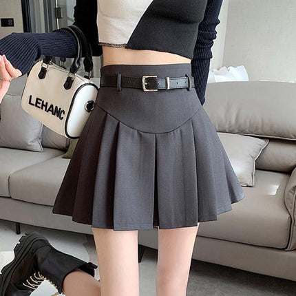 Grey Pleated Skirt Women's 2025 Spring New Spice Girl Retro High Waist Slim A- line Skirt Short Skirt Anti-light