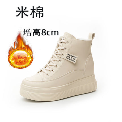 2025 Autumn and Winter Women's Shoes New Wedge-Heeled Thick-Soled Platform High-Top Shoes for Small People with Inner Heightening Casual Shoes Short Boots for Women