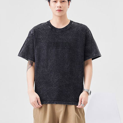 2025 Summer Heavy Letter Printed Short-Sleeved T-Shirt Men's Trendy Brand Ins Loose Casual Pure Cotton Round Neck Half-Sleeved T-Shirt