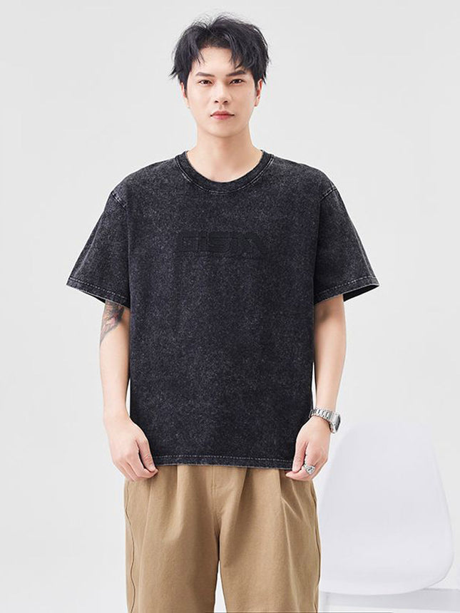 2025 Summer Heavy Letter Printed Short-Sleeved T-Shirt Men's Trendy Brand Ins Loose Casual Pure Cotton Round Neck Half-Sleeved T-Shirt