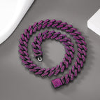 Gun Black Dark Purple Strip Cuban Chain / 18inch（45cm）