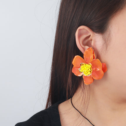 European and American dopamine rose red earrings women's exaggerated high-end earrings light luxury niche summer holiday earrings