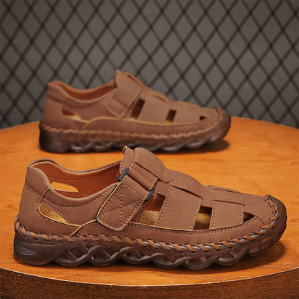 Cross-Border Hot-Selling Summer New Products Large Size Hand-Stitched Casual Breathable Mesh Genuine Leather Toe-Cap Sandals and River Shoes