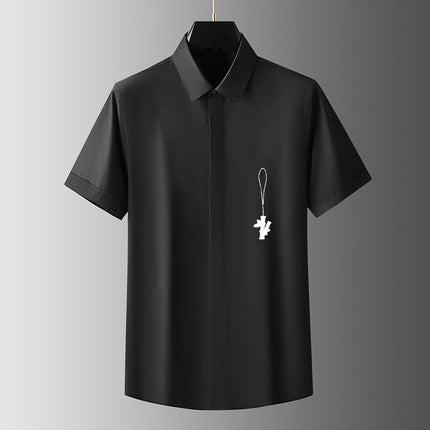 Shirts, Light Luxury and High-End White Shirts, Men's Short-Sleeved Embroidered Bamboo Slim Fit, Trendy High-End Light Luxury and Handsome Men's Clothing