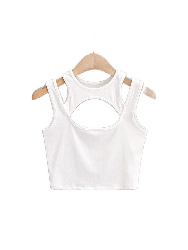 Summer new European and American slim-fit front chest hollow-out double-shoulder vest top for women