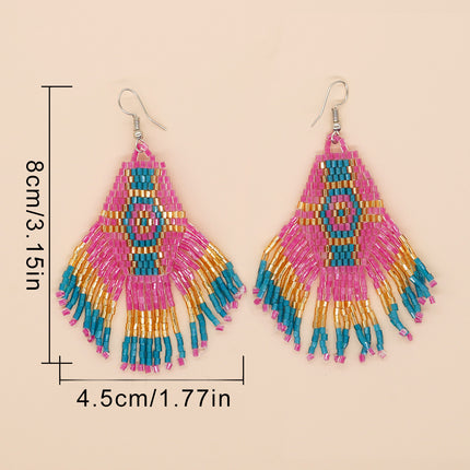 Cross-border Bohemian Ethnic Retro Earrings MGB Rice Beads Diamond Tassel Hand-woven Women's Earrings
