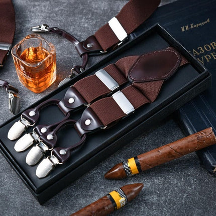 Adult Men's 6-Clip Adjustable Elastic Y-Shaped Suspenders, Comfortable and Highly Elastic