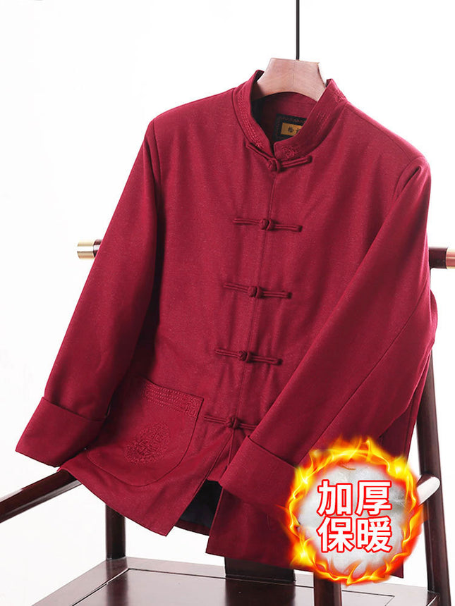 Middle-aged and old Tang suit men's cotton-padded coat for father thickened winter coat for grandfather and old man's birthday Chinese-style cotton-padded jacket