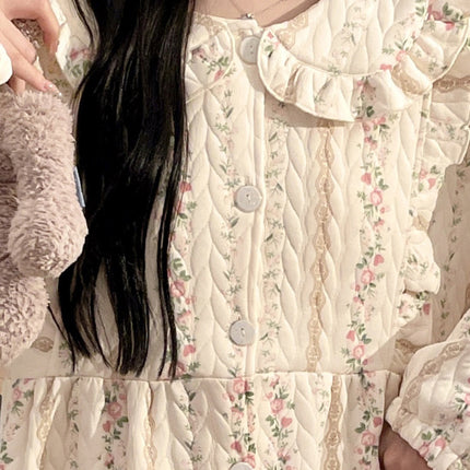 Lunar Clothing Spring and Autumn Air Cotton Thick Postpartum Breastfeeding dress Doll Collar Pregnant Women Pajamas for Outer Wear