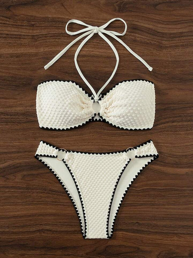 Shell Edge 2025 European and American Cross-Border Export Trendy Halter Strap Sexy Bikini Split Lace Bikini