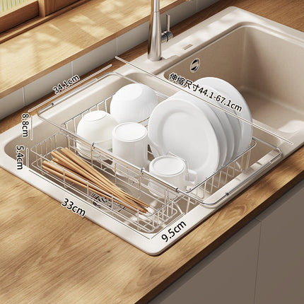 Stainless Steel Kitchen Telescopic Sink Rack Drying Bowl Chopsticks Wipe Household Dishes Multi-functional Storage Rack Cross-border