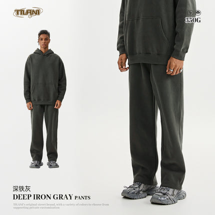Tilani Men's Clothing 2026 Spring and Autumn Solid Color Basic Sports Suit American Style Trendy Brand Fleece-Lined Thickened Sweatshirt and Sweatpants