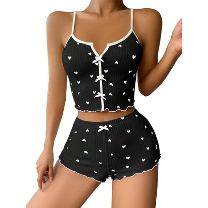 Hot New Cross-border European and American Fashion Heart-shaped Eyelash Printed Pit Sexy Pajamas Set Women's Pajamas