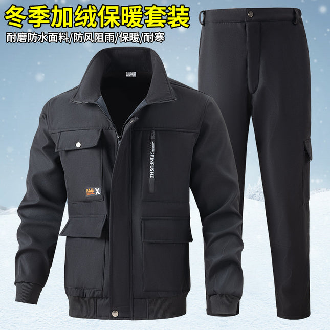Autumn and Winter fleece-lined work clothes suit thickened cold-proof warm construction site workshop work protective clothing camouflage clothing for men