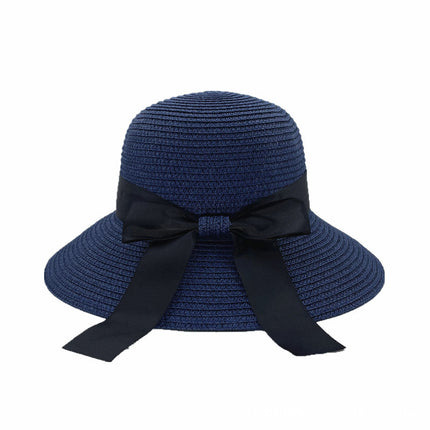 Paper woven straw basin hat bow sun protection straw hat windproof sun hat travel straw hat face slimming lady hat