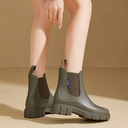 Cross-border fashion Chelsea rain shoes women's thick-soled waterproof elastic water shoes non-slip kitchen rubber shoes waterproof car wash shoes