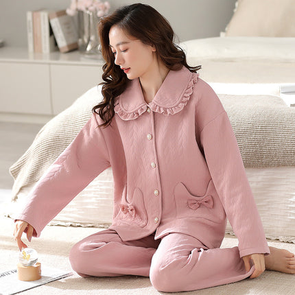 Chun Baifen Mother Pajamas Women's Autumn and Winter Middle-aged and Elderly Air Cotton Thickened plus size Outer Wearing Sandwich Home Clothes