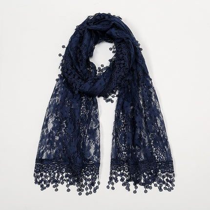 Summer foreign trade new solid color floral tassel shawl ladies fashion thin plum blossom lace long towel