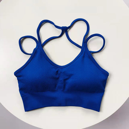 Women's Running Training Sports Suit, White Klein Blue Yoga Thin Straps, Beautiful Back Fitness High-Waisted Peach Pants