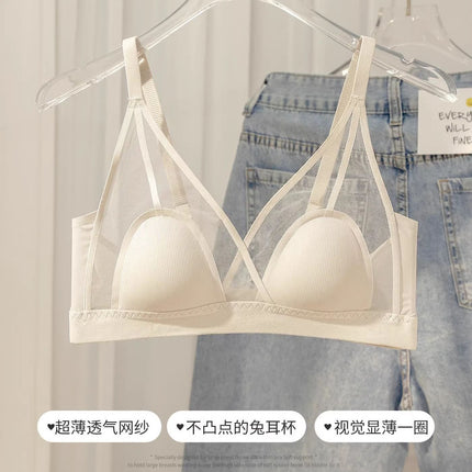 French-Style Summer Women's Thin Bra for Small Busts, Sexy Ultra-Thin Breathable Bra with Triangle Cups, Wireless, Makes Large Busts Appear Smaller