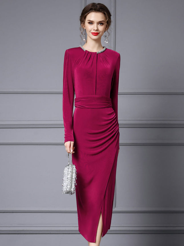 Elegant and Alluring Slit Dress 2026 Spring New High Society Burgundy Slimming Light Gown Dress