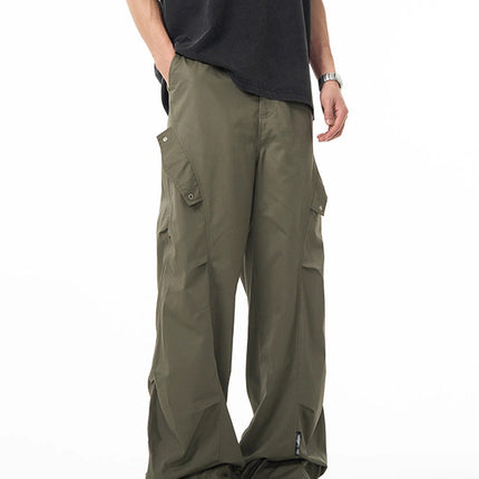 American Style Retro Army Green Tooling Paratrooper Pants Men's Summer Wrinkled Design Sense Wide Leg Loose Straight Casual Pants