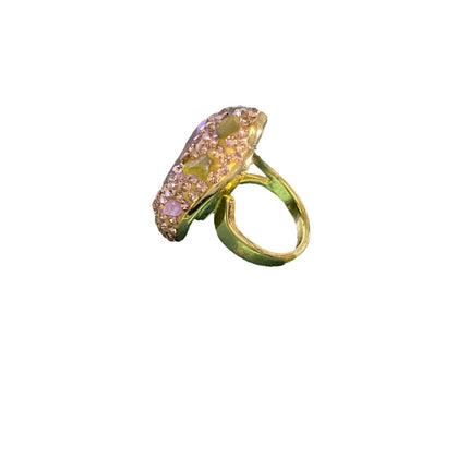 Full-Encrusted Open-Ended Color-Changing Heart-Shaped Sudanite Index Finger Ring, Rose Gold Personalized Trendy Gemstone Jewelry