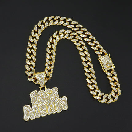 Cross-border diamond stitching letter pendant Cuban chain necklace hipster hip-hop rap cool domineering locomotive clavicle chain
