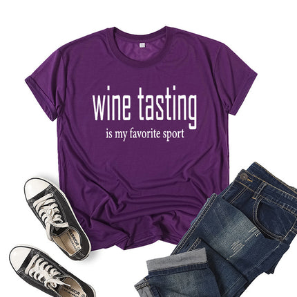 in stock foreign trade cross-border WINE TASTING wine printed short sleeve round neck T-shirt European and American men's and women's top loose