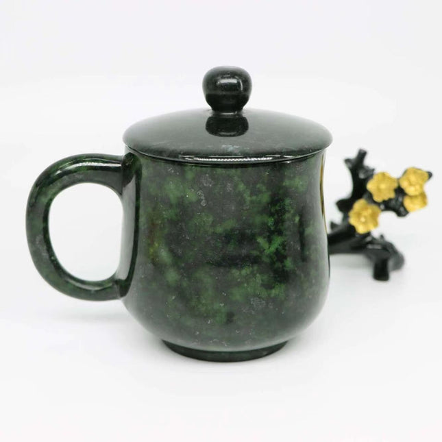 Natural Medicinal King Graphite Jade Tea Cup Qilian Jade Olive Green Dark Green Jade Meteorite with Magnetic Tea Set Wine Glass Wholesale